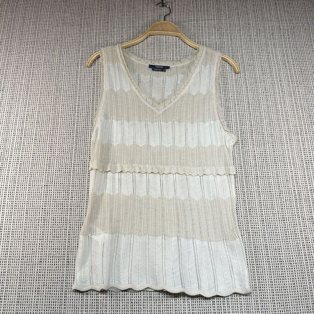 Sleeveless Boho Lace Knit Tank Top Cream Cottagecore Romantic Maxime XL